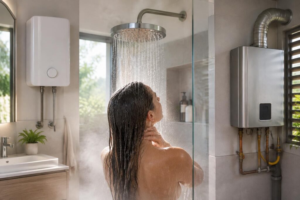comparez les chauffe-eau instantanés électriques et au gaz pour la douche : débit, consommation, avantages et critères pour choisir le modèle adapté.