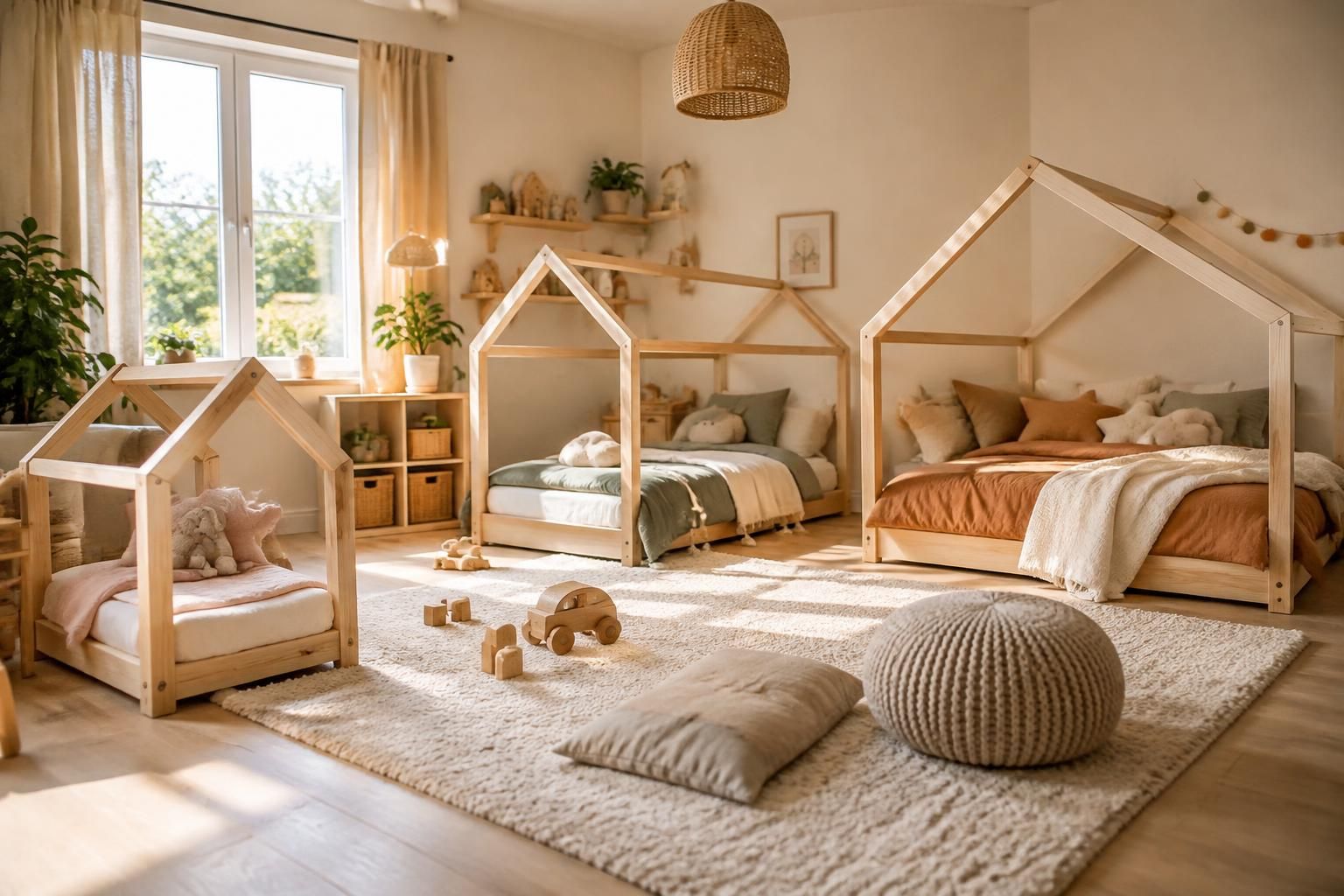 découvrez notre lit cabane montessori au sol, disponible en plusieurs tailles pour accompagner le sommeil et l’autonomie de votre enfant.